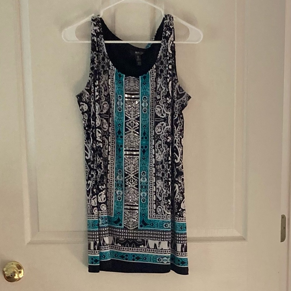 Style & Co. Black and Teal Geometric Sleeveless Tunic PXL